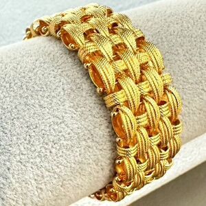 925 Sterling Silver Gold Plated Vintage Italy Rattan Link Bracelet 8"